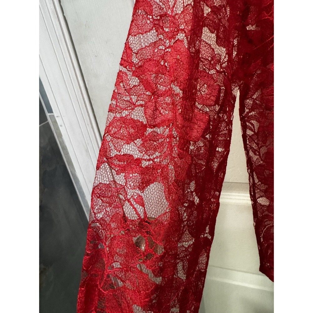Christopher Kane Womens S Red Floral Lace Sheer Button Front Long Sleeve Blouse - Picture 3 of 10